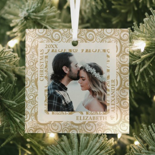 金ゴールド渦巻き写真 ガラスオーナメント (インサイチュ)