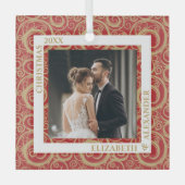 金ゴールド渦巻き写真(赤) ガラスオーナメント (正面)