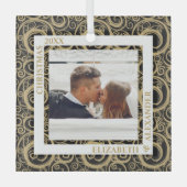 金ゴールド渦巻き写真(黒) ガラスオーナメント (正面)