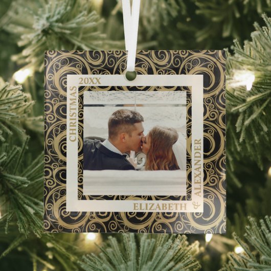 金ゴールド渦巻き写真(黒) ガラスオーナメント (インサイチュ)