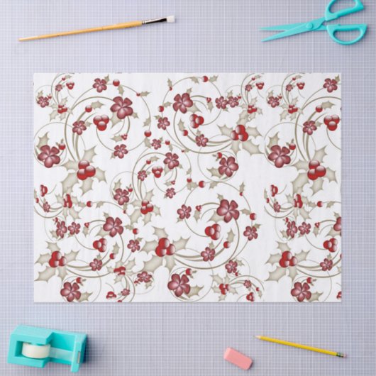 金ゴールド渦巻き旋回とブルゴーニュのホリーの白い組織Pa 薄葉紙 (クラフト)