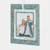 金ゴールド渦巻き模様（青） ガラスオーナメント (正面左)