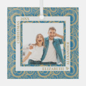 金ゴールド渦巻き模様（青） ガラスオーナメント (正面)