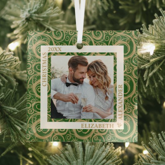 金ゴールド渦巻き状フォトグリーン ガラスオーナメント (インサイチュ)