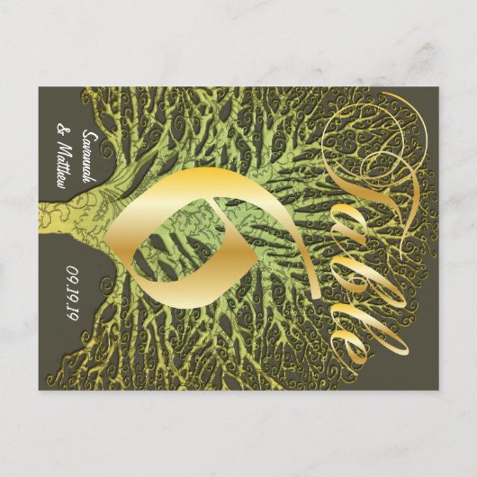 金ゴールド渦巻形のグリーンツリーテーブル番号6 ポストカード (裏面)