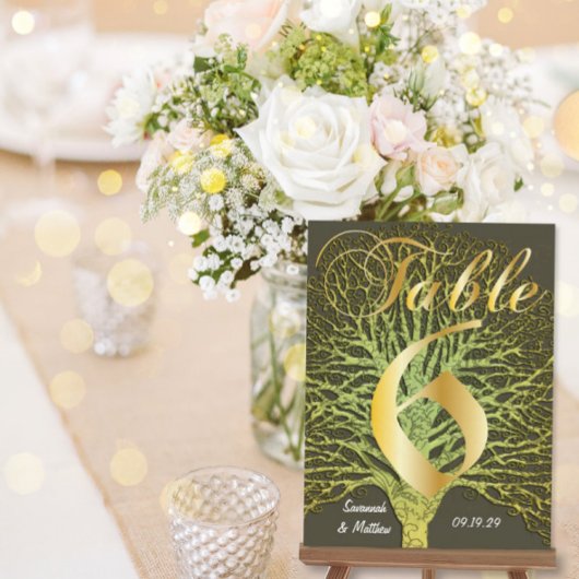 金ゴールド渦巻形のグリーンツリーテーブル番号6 ポストカード