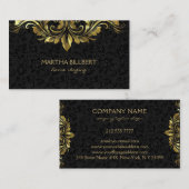 金ゴールド渦巻形のレースオンブラックダマスビジネスC 名刺 (正面/裏面)