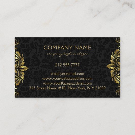 金ゴールド渦巻形のレースオンブラックダマスビジネスC 名刺 (裏面)