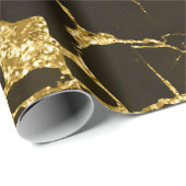 金ゴールド溶融抽象芸術メタリック黒大理石 ラッピングペーパー (ロールコーナー)