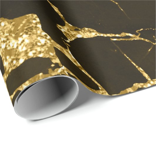 金ゴールド溶融抽象芸術メタリック黒大理石 ラッピングペーパー (ロールコーナー)