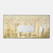 金ゴールド滴下エレガントグリッターモノグラム デスクマット (キーボード&マウス)