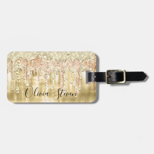 金ゴールド滴下エレガントグリッターモノグラム ラゲッジタグ (正面横)