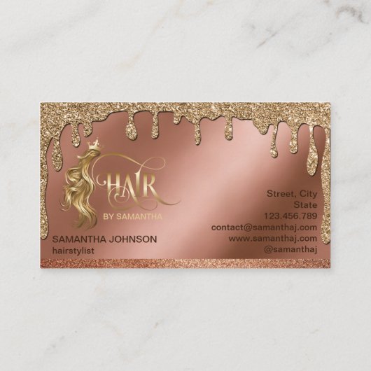 金ゴールド滴下美容師モダン金ゴールドタイポグラフィ 名刺 (裏面)