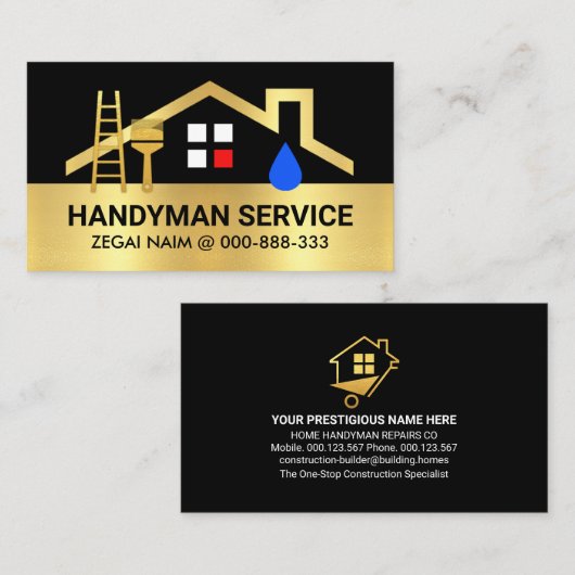 金ゴールド漏れ屋根ホーム修復 名刺 (正面/裏面)