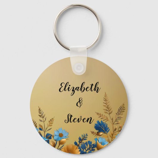 金ゴールド澄んとシンプルフローラデザイン結婚の キーホルダー (裏面)