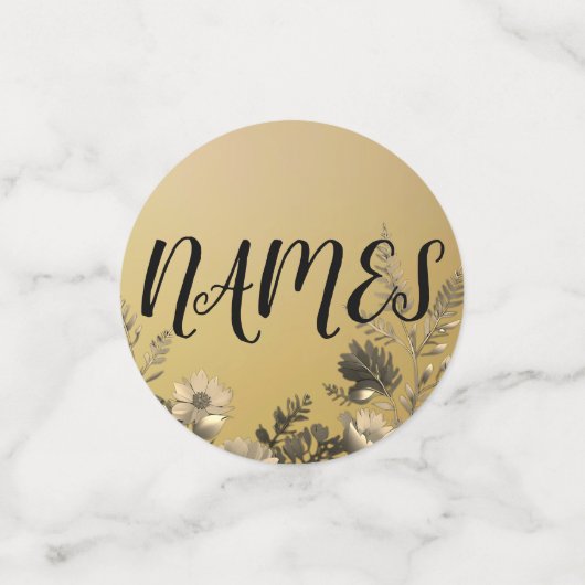 金ゴールド澄んとシンプルフローラデザイン結婚の コンフェッティ (スモール正面)