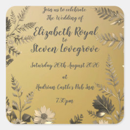 金ゴールド澄んとシンプルフローラデザイン結婚の スクエアシール