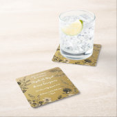 金ゴールド澄んとシンプルフローラデザイン結婚の スクエアペーパーコースター (インサイチュ)