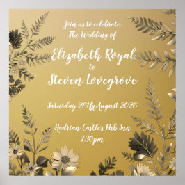 金ゴールド澄んとシンプルフローラデザイン結婚の ポスター