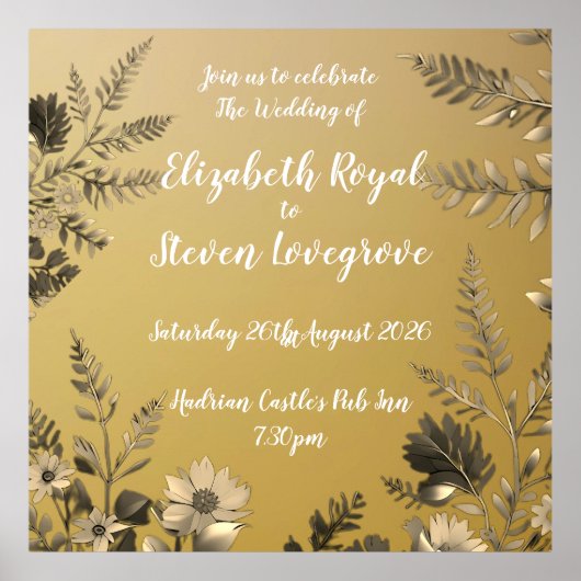 金ゴールド澄んとシンプルフローラデザイン結婚の ポスター (正面)