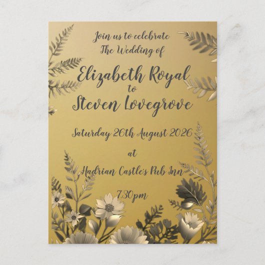 金ゴールド澄んとシンプルフローラデザイン結婚の ポストカード (正面)