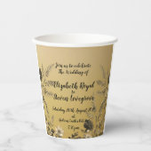 金ゴールド澄んとシンプルフローラデザイン結婚の 紙コップ (正面)
