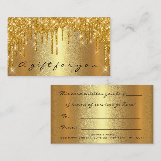 金ゴールド火花ギフト証明書化粧美しいドリップルクス 予約カード (正面/裏面)