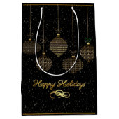 金ゴールド灯篭と埃を黒い背景の上に ミディアムペーパーバッグ (正面)