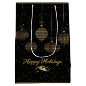 金ゴールド灯篭と埃を黒い背景の上に ミディアムペーパーバッグ (裏面)