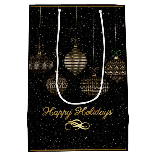 金ゴールド灯篭と埃を黒い背景の上に ミディアムペーパーバッグ (裏面)