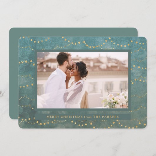 金ゴールド灯 | 1枚のエレガントフォトクリスマス シーズンカード (正面/裏面)