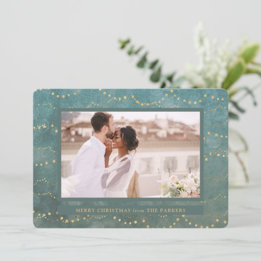 金ゴールド灯 | 1枚のエレガントフォトクリスマス シーズンカード (スタンド正面)