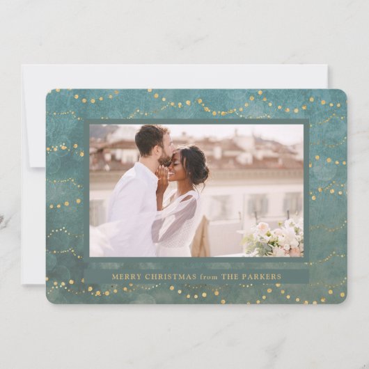 金ゴールド灯 | 1枚のエレガントフォトクリスマス シーズンカード (正面)