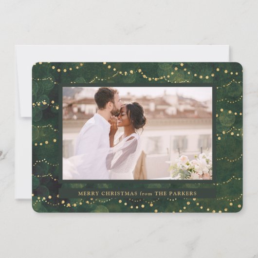 金ゴールド灯 | 1枚のエレガントフォトクリスマス シーズンカード (正面)