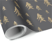 金ゴールド灰色の木のイラストレーションクリスマスパターン ラッピングペーパー (ロールコーナー)