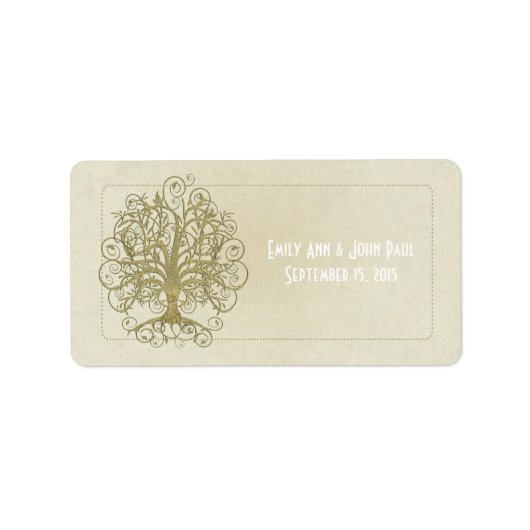 金ゴールド点のある石の上の渦巻きツリー日付を保存 ラベル (正面)