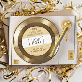 金ゴールド無地のブラック・ビニール記録第50期誕生日パーティー 招待状