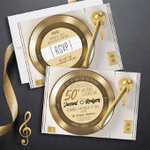 金ゴールド無地のブラック・ビニール記録第50期誕生日パーティー 招待状