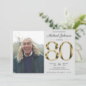金ゴールド無地の文字グレークラスフォト80誕生日 招待状 (スタンド正面)