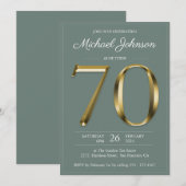 金ゴールド無地の文字セージグリーンクラス70誕生日 招待状 (正面/裏面)