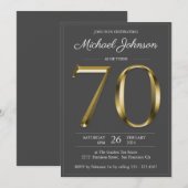 金ゴールド無地の文字ダークグレー70th誕生日パーティー 招待状 (正面/裏面)