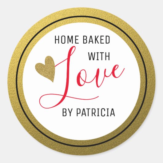 金ゴールド焼いたグリッター愛赤と白 ラウンドシール (正面)