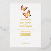 金ゴールド焼けオレンジバタフ結婚ィーズ 箔招待状 (正面)