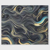 金ゴールド煙が黒に渦巻く ラッピングペーパー (フラット)