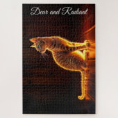 金ゴールド照明キャットライトとシャドーペットアート ジグソーパズル (縦)