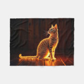金ゴールド照明キャットライトとシャドーペットアート フリースブランケット (正面(横))