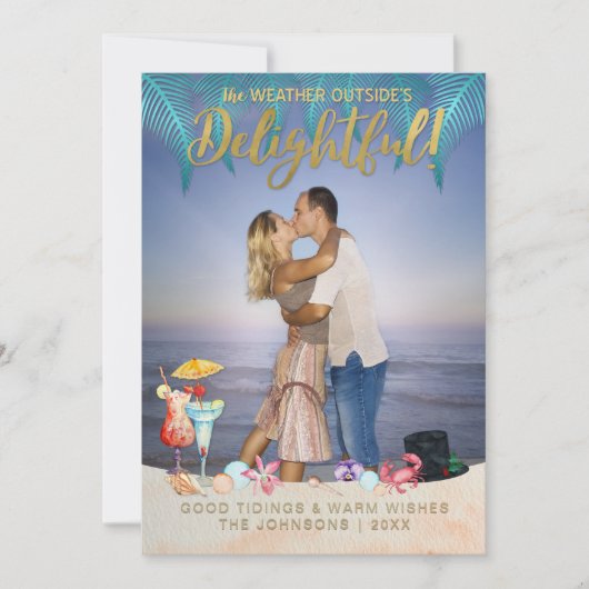 金ゴールド熱帯の休日のクリスマスinフロリダ写真 シーズンカード (正面)