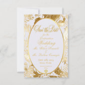 金ゴールド熱帯の目的地の結婚式の日付を保存 出欠カード (正面)