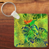 金ゴールド熱帯ジャングルグ葉リーン水色 キーホルダー (正面)