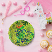 金ゴールド熱帯ジャングルグ葉リーン水色 ペーパープレート (パーティー)